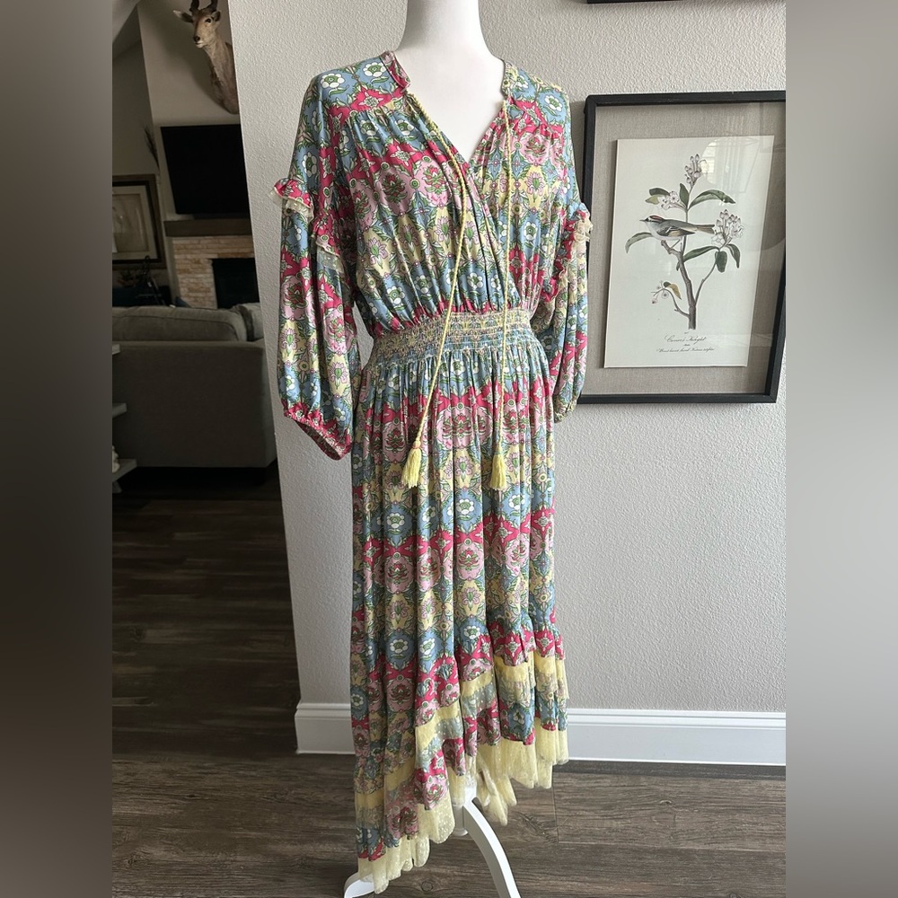 Anthropologie Kitsch & Pop Tiered Ruffled Maxi Dress Boho Size S Women's Easter